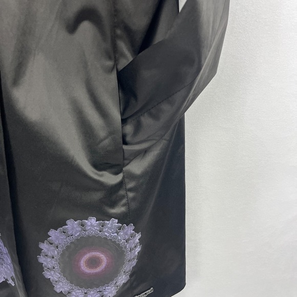 Desigual Black Satin Trench Coat Floral Hem EU 44 US 10/12‎ - Picture 6 of 16